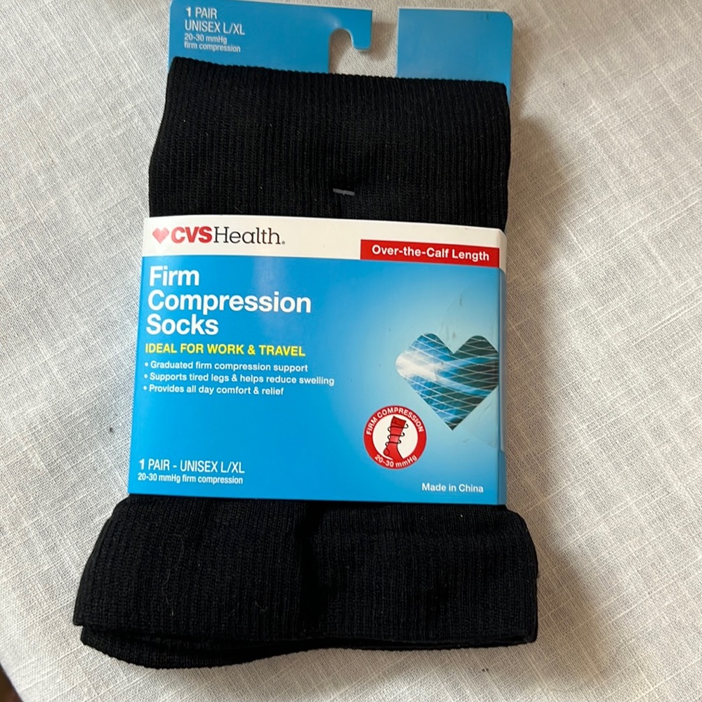 🌞 CVS Health NWT Firm black Compression Socks improves circulation unisex L/XL
